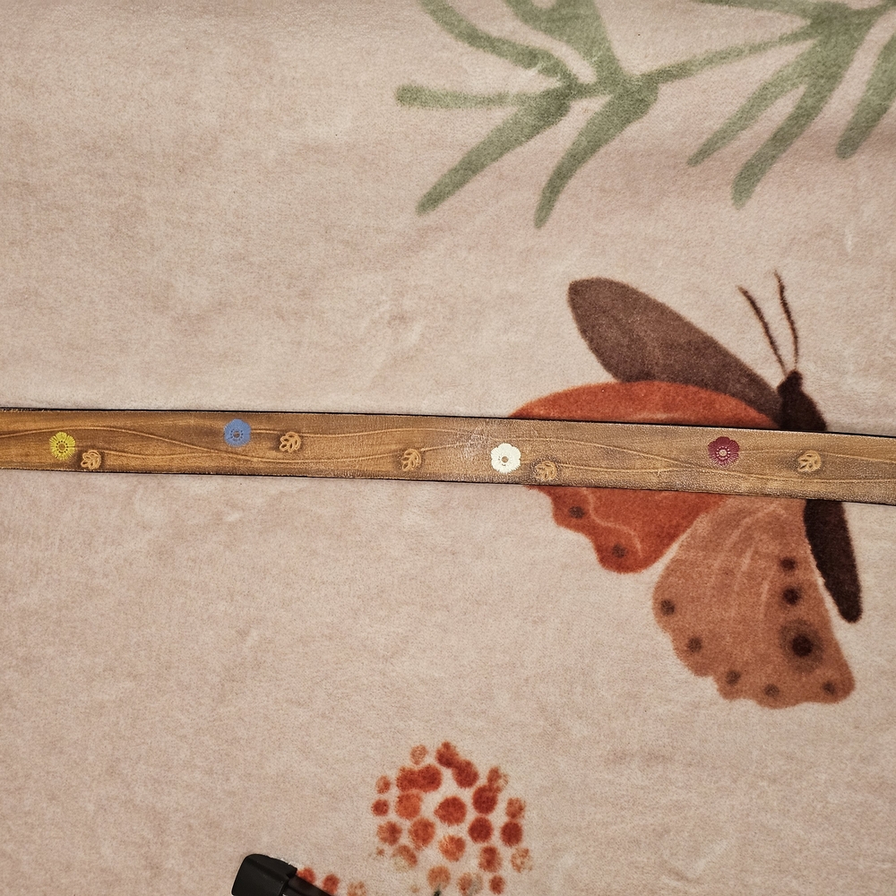 Vintage Floral Tooled Leather Belt | 38” | Embroidered Boho Western Style